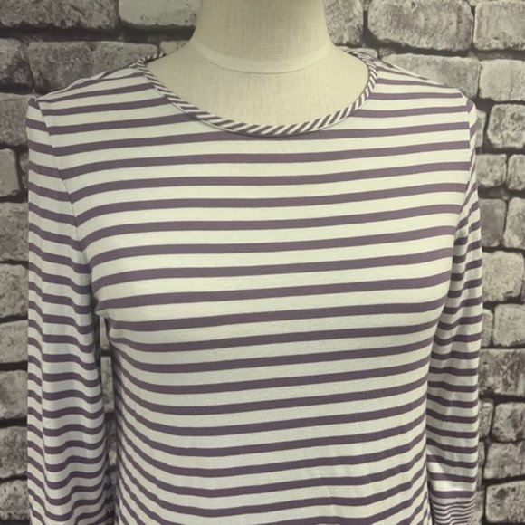 Chico's Purple & White Striped 3/4 Sleeve Tee Size Small - Picture 2 of 9